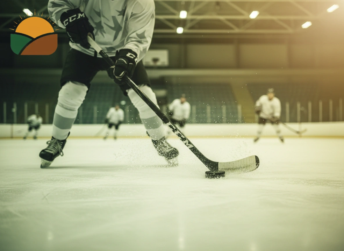 Eishockeyspieler im Zweikampf um den Puck vor dem Tor