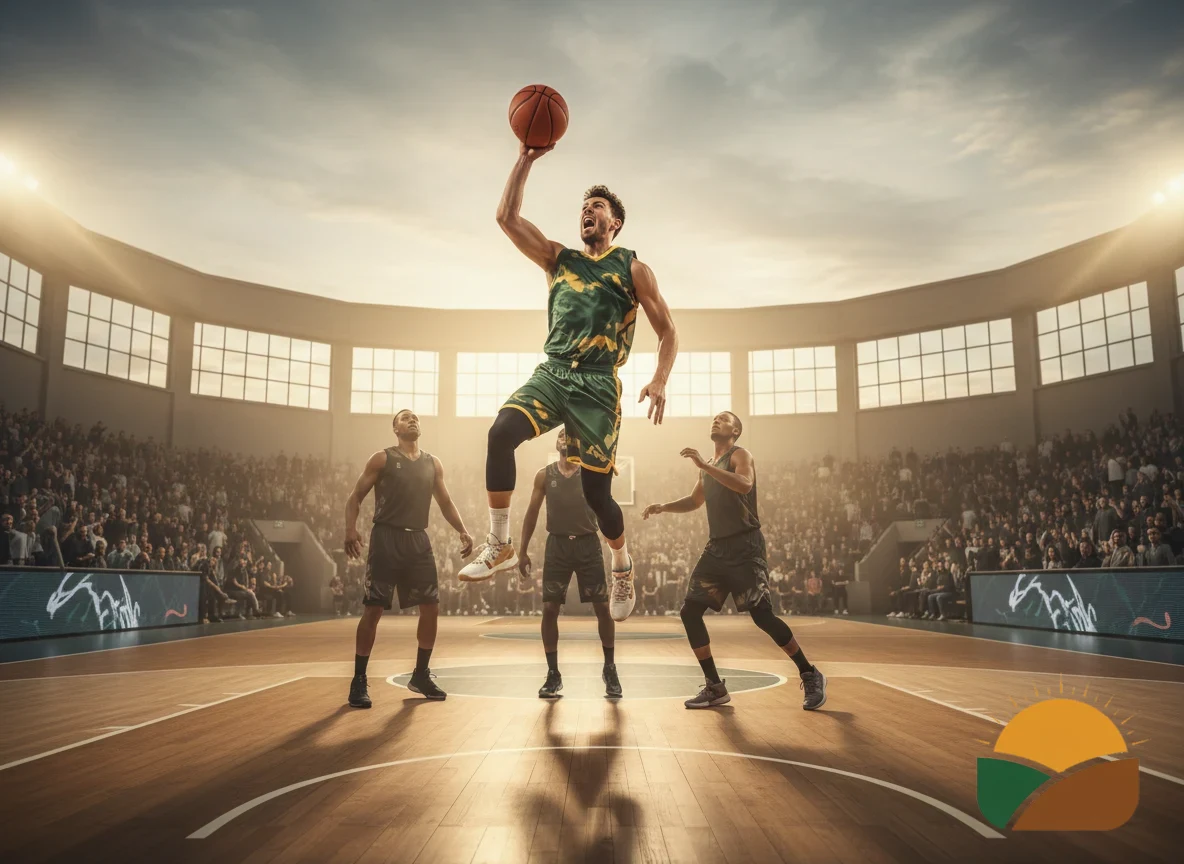 Taktiktafel mit Spielzügen neben einem Basketballfeld